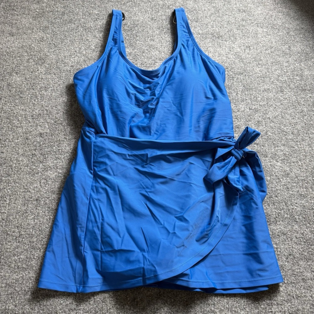 Blue One Piece Swimdress Bathing Suit Women's Plus Size Skater Swimwear Modest